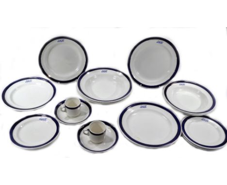 A Royal Army Service Corp pottery part dinner service, to include plates, 23cm Dia. side plates, cups and saucers, each with 