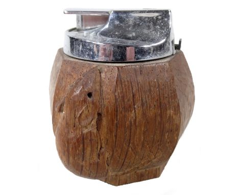 A Robert Thompson of Kilburn Mouseman table lighter, with chrome mounts and octagonal body, 8cm H.