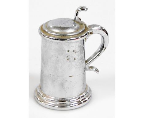 A 20thC Dunhill novelty tankard lighter, chrome plated with articulated lid on a baize lined base, marked beneath, 10cm H.