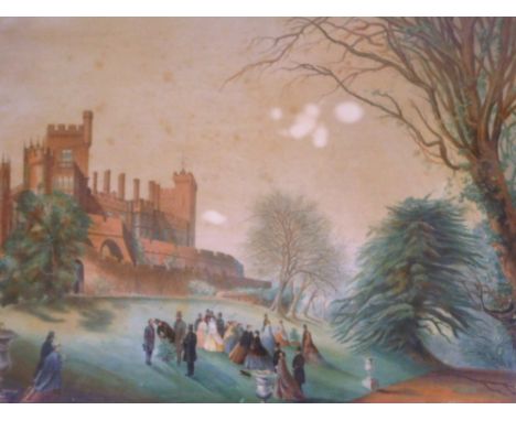 A 19thC maple frame, 79cm x 95cm, containing a print, Belvoir Castle.