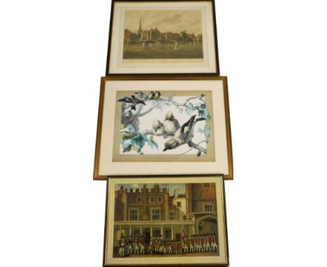 After Barraud &amp; Stevenson. Cricket Match, artist signed print, water marked to the mount, 36cm x 49cm, a coloured cavalry