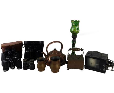 Bygones, collectables, etc, early 20thC copper, AGA type kettle, 27cm H, Negretti &amp; Zambra metal case barograph, in shape