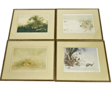 Jane Neville.  Hedgehogs In The Undergrowth, artist's signed limited edition print no.33/100, 30cm x 43cm, and three others s