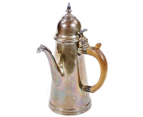 An Edwardian Britannia silver chocolate pot, by Goldsmith &amp; Silversmith Company, Queen Anne style with domed thumb mould 