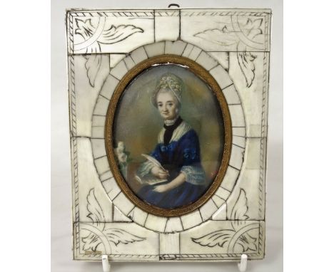 Viluth (Continental School). Portrait of Elizabeth, Lady Paget, facing sinister, 9cm x 6.5cm, in an elaborate faux frame. 