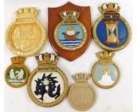 Various 20thC plaster shipping plaques, to include for Dumbarton Castle, with moulded rope twist surround, 22cm H, Brighton, 