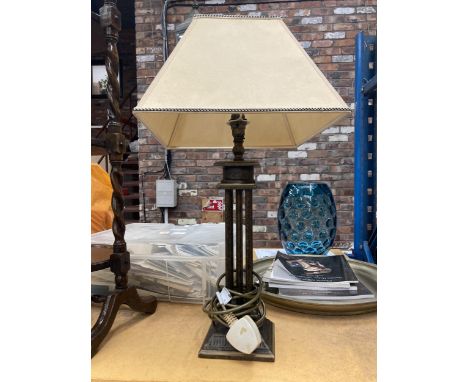 A 'COLUMN' TABLE LAMP AND SHADE 