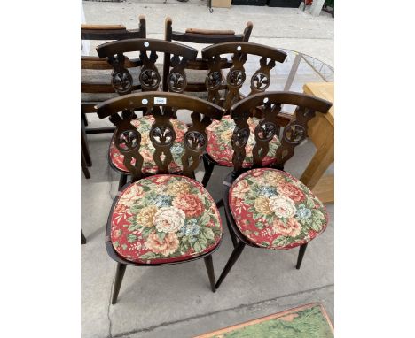 FOUR ERCOL DINING CHAIRS WITH PRINCE OF WALES FEATHER BACKS 