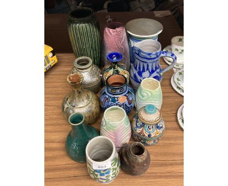 A QUANTITY OF CERAMIC ITEMS TO INCLUDE STUDIO POTTERY VASES, JUGS, ETC 