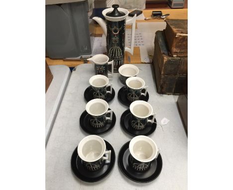 A PORTMEIRION POTTERY MAGIC CITY COFFEE SET DESIGNED BY SUSAN WILLIAMS ELLIS 