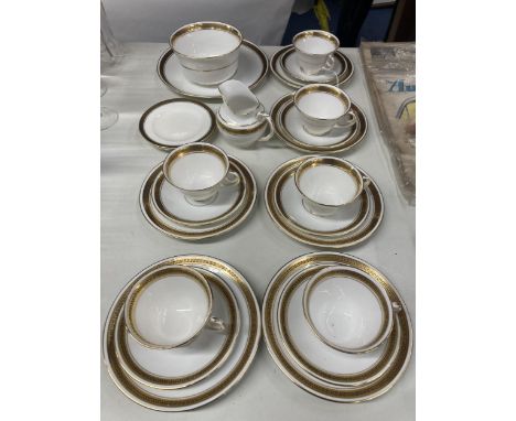 A DIAMOND CHINA WHITE AND GILT PART TEASET TO INCLUDE CUPS, SAUCERS, PLATES, CREAM JUG, BOWL, ETC 