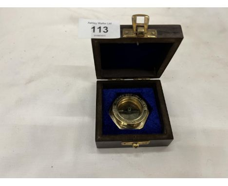 A HENRY HUGHES, LONDON BRASS BOXED COMPASS 