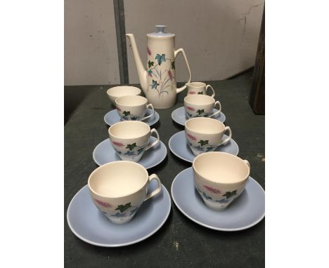 A STAFFORDSHIRE 'FERONA' COFFEE SET TO INCLUDE A COFFEE POT, CREAM JUG, SUGAR BOWL, CUPS AND SAUCERS 