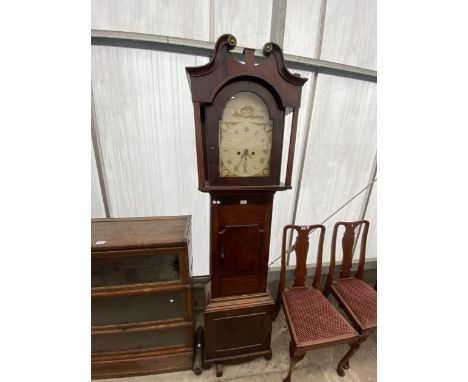 AN OAK AND MAHOGANY 8 DAY LONG CASE CLOCK 