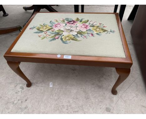 A MAHOGANY STOOL WITH TAPESTRY SEAT 