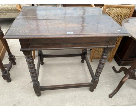 A VICTORIAN OAK SIDE TABLE ON BOBBIN TURNED SUPPORTS 