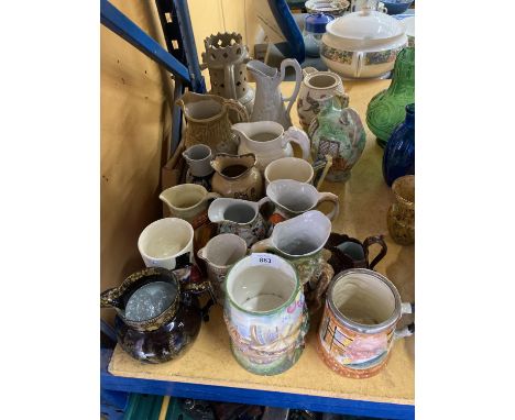 A QUANTITY OF CERAMIC JUGS AND MUGS TO INCLUDE ROYAL WINTON, ROYAL DOULTON, PUZZLE JUG, ETC 
