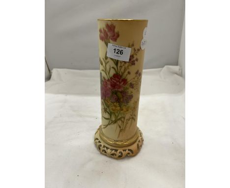 A ROYAL WORCESTER BLUSH IVORY VASE WITH FRETWORK BOTTOM HEIGHT 26.5CM 