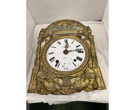 A FRENCH WALL CLOCK WITH A CERAMIC DIAL IN NEED OF RESTORATION 