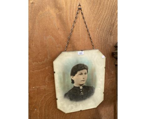 A VINTAGE FRAMED PRINT WITH HANGING CHAIN 
