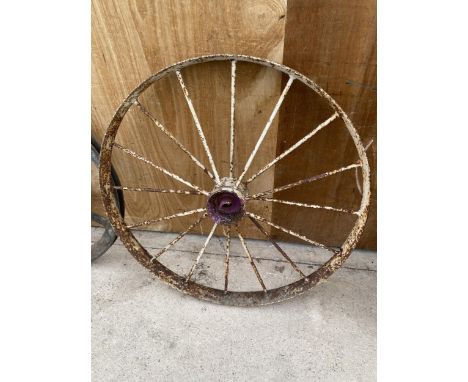 A VINTAGE CAST IRON CART WHEEL (D:118CM) 
