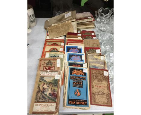 A LARGE COLLECTION OF VINTAGE ORDNANCE SURVEY MAPS TO INCLUDE THE PEAK DISTRICT, LAKE DISTRICT, NORTH YORKSHIRE, CHESTER, ETC