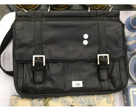 A BLACK KENNETH COLE 'REACTION' BRIEFCASE WITH HANDLE AND SHOULDER STRAP 