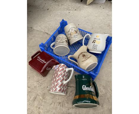 SEVEN CERAMIC PUB BRANDED JUGS TO INCLUDE GLENFIDDICH AND GRANTS ETC 