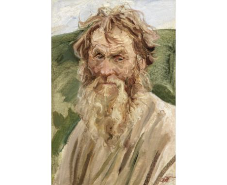 Arkakiy Alexandrovich Plastov (Russian, 1893-1972)Portrait of an elderly bearded gentleman signed with Cyrillic initials 'AP'
