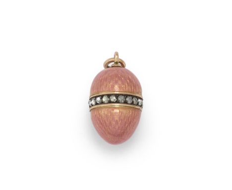A jewelled and gold-mounted enamel miniature egg pendantFabergé, workmaster Henrick Wigstrom, St. Petersburg, 1908-1917body d