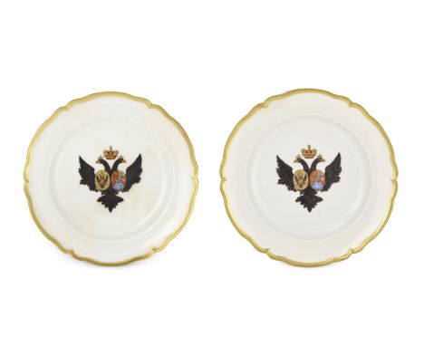 A pair of porcelain dinner plates from the Grand Duke Paul Petrovich ServiceImperial Porcelain Factory, St. Petersburg, 1855-