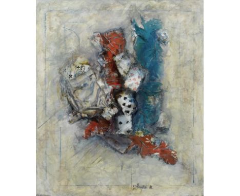 Vladimir Nikolaevich Nemukhin (Russian, 1925-2016)Composition with playing cards signed in Cyrillic and dated '82' (lower rig
