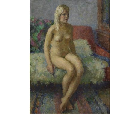 Gregoriy  Izrailevich  Zeitlin (Russian, 1911-2000)Nude signed in Cyrillic and dated '1978' (upper right)oil on board70 x 50c