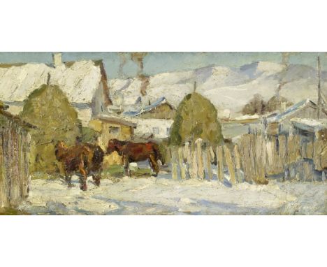 Leonard (Leonid) Viktorovich Turzhansky (Russian, 1875-1945)Winter morning signed in Cyrillic (lower right)oil on canvas27.9 