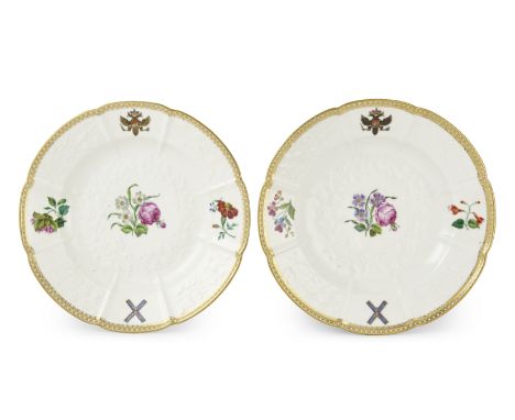 A pair of porcelain soup plates from St. Andrew serviceImperial Porcelain Factory, St. Petersburg, 1855-1881circular with gil