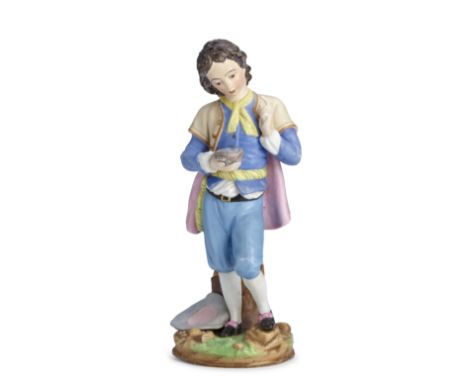 A large porcelain figure of a young page boy holding a bird nestGardner Porcelain Factory, Verbilki, 1880srealistically model