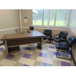 LOT OF OFFICE FURNITURE: L-shaped desk, (3) chairs, 2-drawer file cabinet (Main office)
