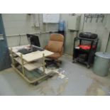 LOT CONTENTS OF OFFICE: 2.5' x 6' workbench, w/ vise, 2.5' x 4' table, (3) file cabinets, storage