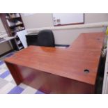 LOT OF OFFICE FURNITURE: L-shaped desk, book case, 4-drawer file cabinet, 2-drawer file cabinet, 2.