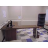 LOT OF OFFICE FURNITURE: L-shaped desk, corner book case, 2' x 6' table (Main office)