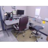 LOT CONTENTS OF OFFICE: (3) tables, (3) chairs, (3) file cabinets, bookcase, GE microwave, Daiken