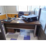 LOT OF OFFICE FURNITURE: (3) L-shaped desks, (2) office tables, (7) chairs, (4) partition