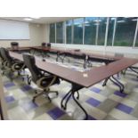 LOT OF CONFERENCE ROOM FURNITURE: (16) 2' x 6' tables, (8) office chairs, 2-door supply cabinet (