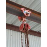 CHAIN HOIST, COFFING, w/ trolly, 1 T. cap., w/ sheet grab (Beam not included) (Machine shop area,