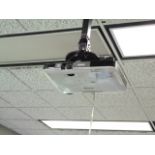 CEILING MOUNTED REMOTE CONTROL PROJECTOR, EPSON, w/ wall mounted electrical retractable screen, 8'W.