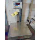 SCALE, CARDINAL MDL. 708, 100 x 0.05 lb. cap., 18" x 18", on cart, S/N E9601-214A (Machine shop