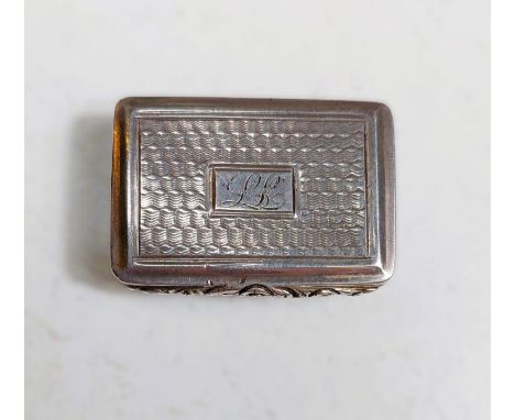 A hallmarked silver&nbsp;vinaigrette by Taylor &amp; Perry with engine turned decoration, monogrammed, internal gilt pierced 