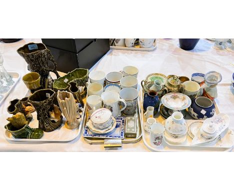 A collection of Hornsea 'animal' vases; a Baden Powell mug (a.f.); other commemorative pottery; a Victoria Jubilee enamel mug