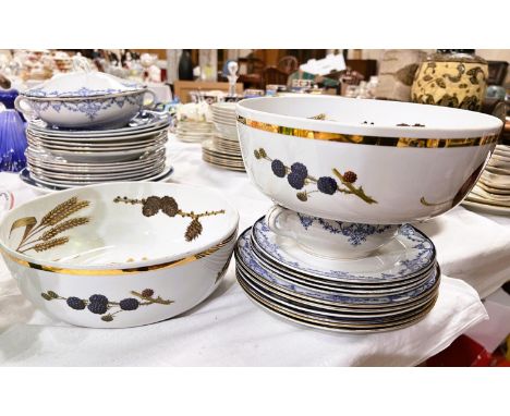 A Royal Worcester pair of large fruit bowls:&nbsp; Wild Harvest; a blue &amp; white part dinner service; etc. 