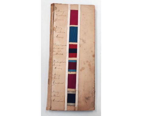 A British medal ribbons pattern bok c. 1900 with mounted examples fitted in manuscript, 14 pages, unnumbered VC - Boar War 